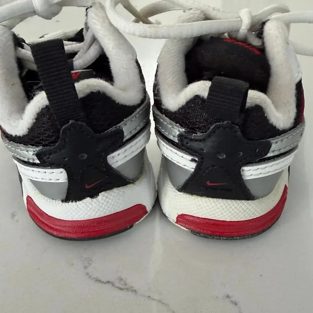 Y2K Nike T-Run-3 toddler sneakers sz 2c red white silver black mesh athletic